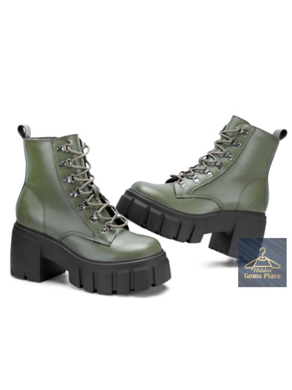 Women's Chunky Heel Combat Boots Ankle Lace Up Platform Zip